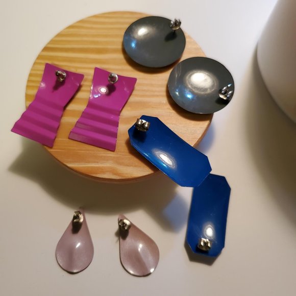 Bundle of 4 Pairs Vintage 80s Metal Stud Earrings - Picture 2 of 6